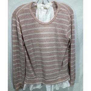 Pink and White Striped Sweater with Ruffle.  Sz S.